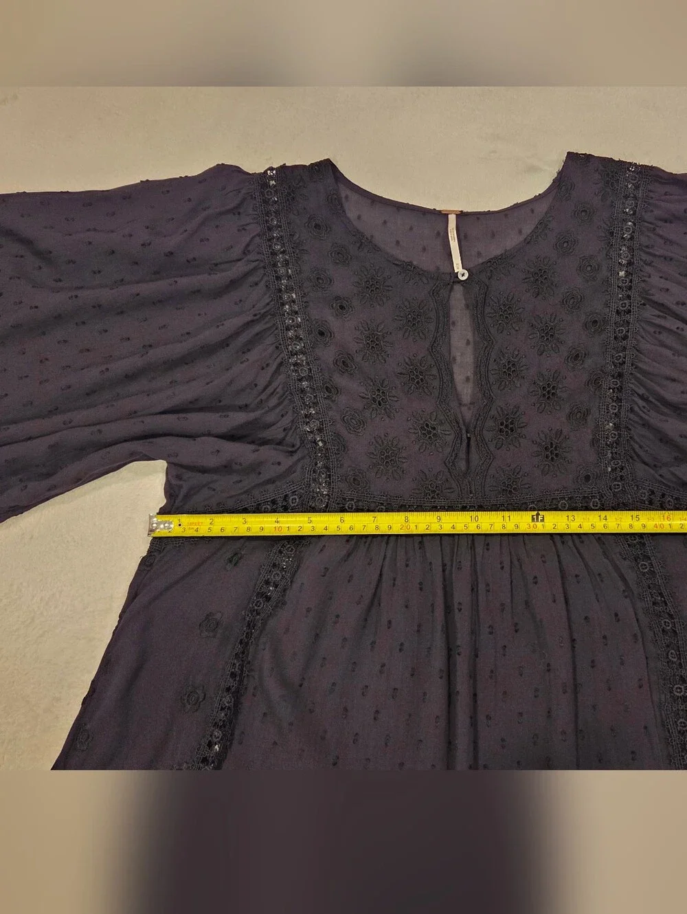 Free People Embroidered Deep Plum Swiss Dot Mini Dress,Size M.